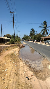 propuštanje, vode, ceste, Mombasa, Nyali, nyaliroad