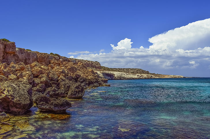 Кипър, Cavo greko, Средиземно море, синьо, пейзаж, море, крайбрежие
