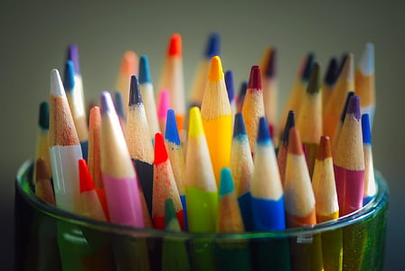 ดินสอ, สี, สี, เฉดสี, ถ้วย, ผู้ถือ, แมโคร