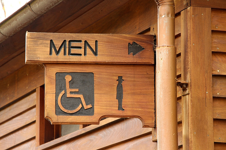 tualetas, visuomenės patogumui, medinis, ženklas, vyrai, taškas, įrenginys