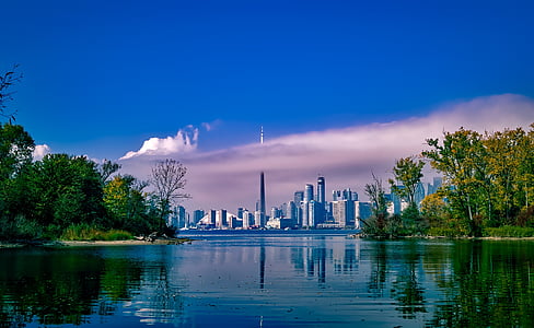 Торонто, Канада, город, цикл, Скайлайн, городской пейзаж, небо