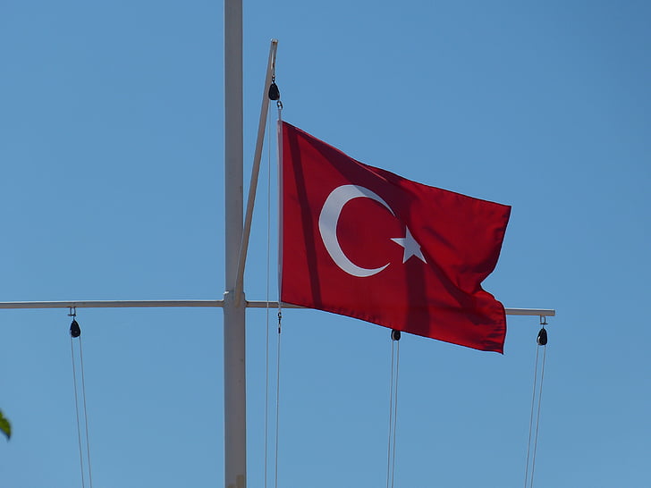Bandeira, golpe, Flutter, Bandeira, Turquia, mastro, estrela
