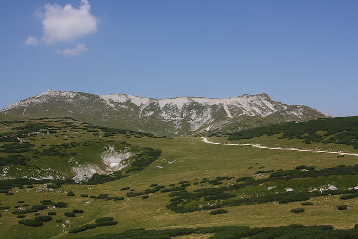 panorama över bergen, snowberg, platå, toppmötet, Racing hut, Panorama, bergen