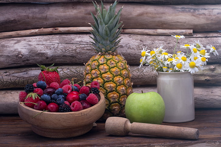 Натюрморт, фрукты, ягоды, деревянная чаша, Вуд - материал, питание, свежесть