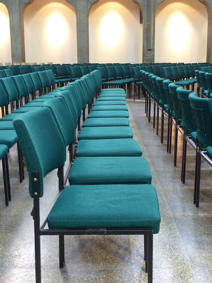 καρέκλες, σειρά καρέκλα, σειρές καθισμάτων, πράσινο, κάθισμα, αίθουσα