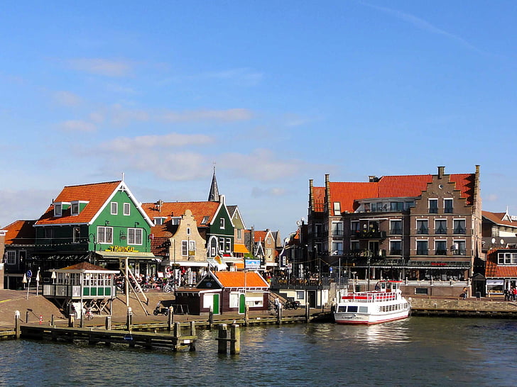 Nederland, himmelen, skyer, båter, skip, havn, Bay