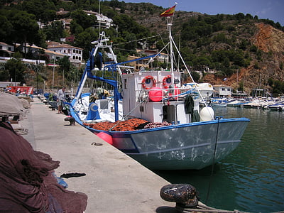 trålare, förtöjda, båt, fiskebåt, docka, spanska båt, fiske