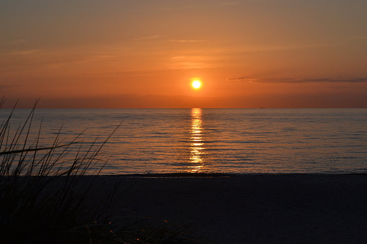 zonsondergang, zee, avondlucht, abendstimmung, strand, Baltische Zee