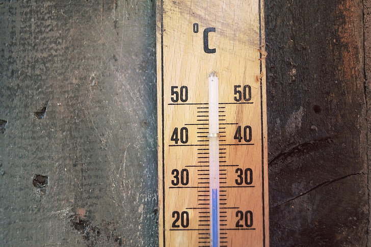 termometer, suhu, derajat Celcius, skala, aussentempteratur, kayu termometer