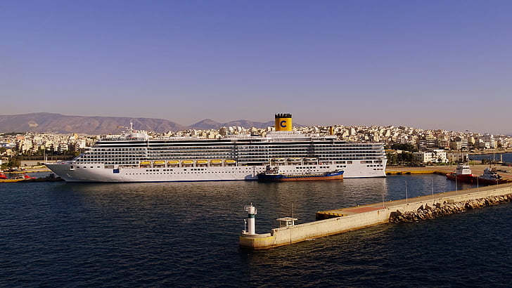 Grécia, Piraeus, Porto, nave, água, bota, mar