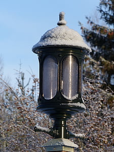 lampe, udendørs, vinter, Frost, Sky, træ, Pole