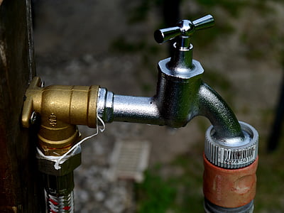 rubinetto, tubo flessibile di giardino, acqua, giardino, metallo, zinco placcato