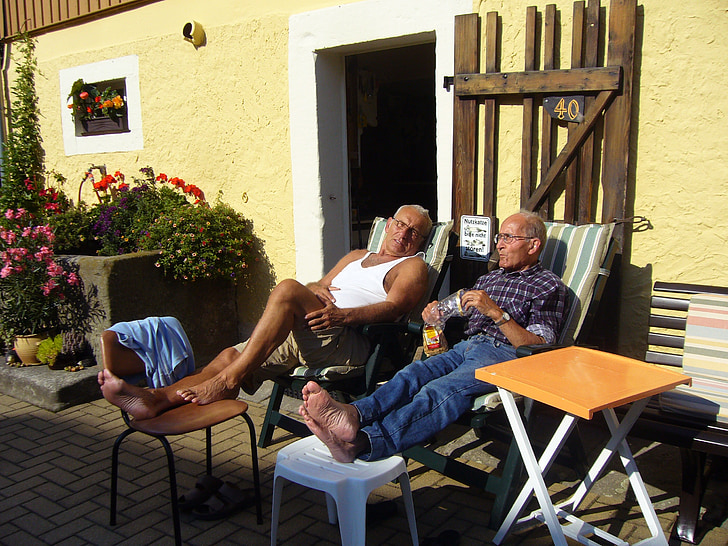 rest, seniors, pensioners, men, summer resort, farm, older