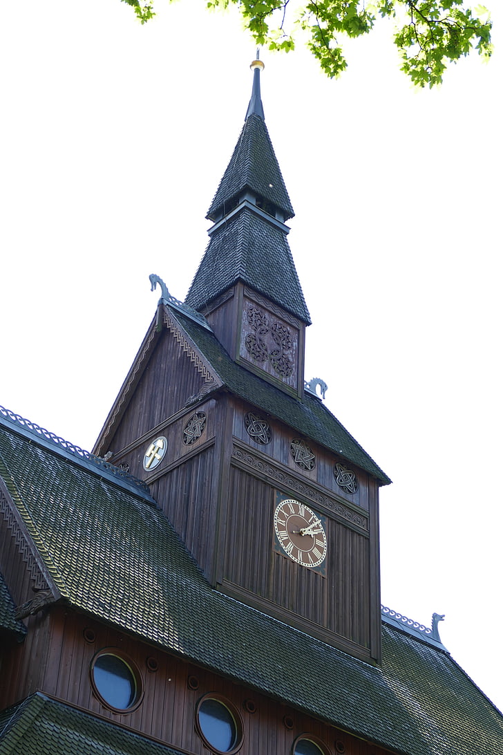 stave church, bell tower, clock tower, goslar-hahnenklee, old, historic preservation, historically