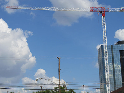 grue de construction, Crane, poteau de téléphone, lampe de rue, terrain à bâtir, développement, architecture