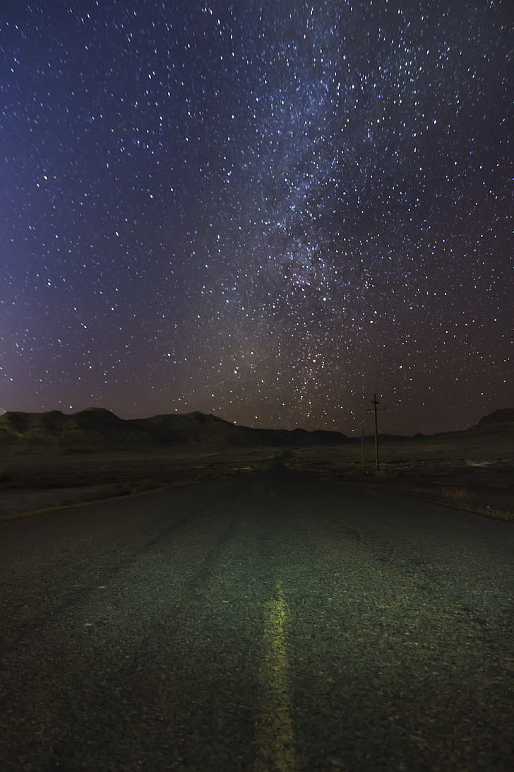 fotos, estrelles, asfalt, carretera, nit, galàxia, nit