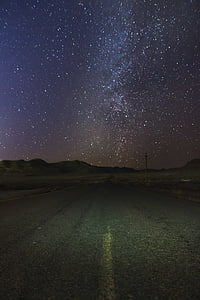 Foto, zvijezde, asfalt, ceste, noću, galaksija, noć