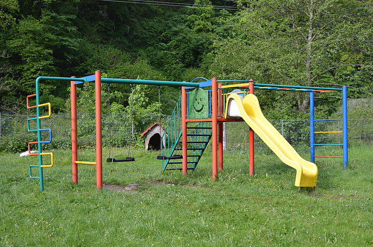 Parque infantil, natureza, verde, slide, desporto, diversão, ao ar livre