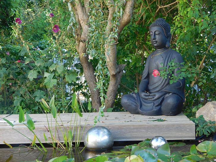 buddha figure, garden, relaxation, asia, gartendeko, rest, sculpture