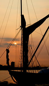 posta de sol, embarcacions, Portsmouth, vaixell de pesca, sol, crepuscle