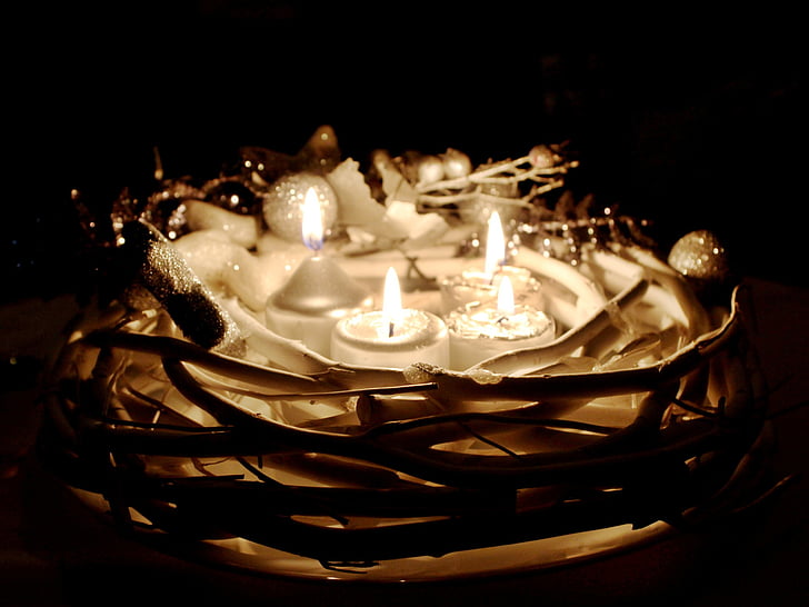 Natale, avvento, Corona, fuoco, candele, Corona dell'avvento, Candeliere