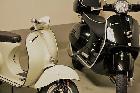 Motorlu scooter, Vespa, eski ve yeni, silindir, Sac silindir, araç, kült