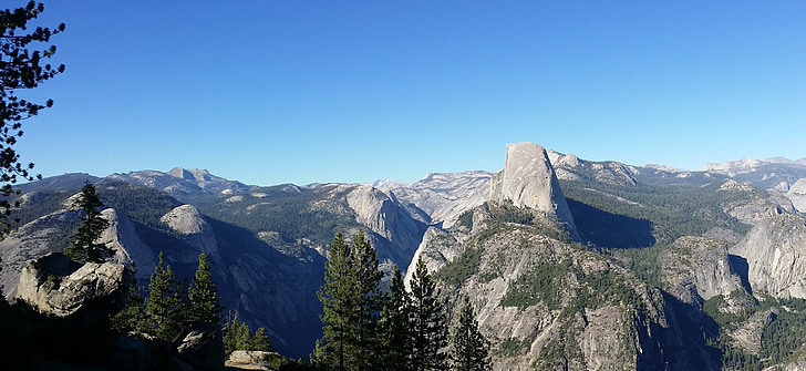 halfdome, Panorama, Yosemite, Bergen, zomer, lente, bomen