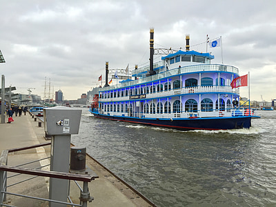 statek, Hamburg, Port, prom, Boot, Niemcy, Landungsbrücken