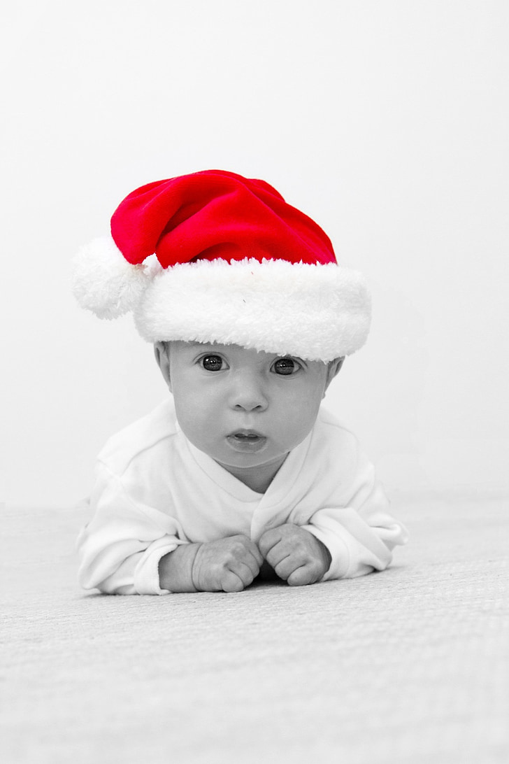 bebê, Papai Noel, Pai Natal, preto e branco, Natal, Xmas, comemorar
