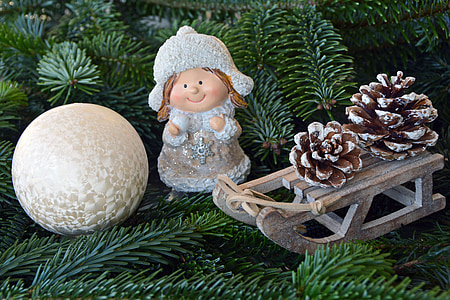 Nadal, noia, figura, bola de neu, blanc, gorra, abric d'hivern