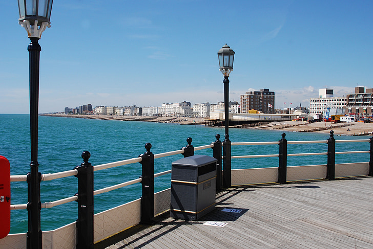 Pier, havet, havudsigt, Worthing, ferie, arkitektur, skyline