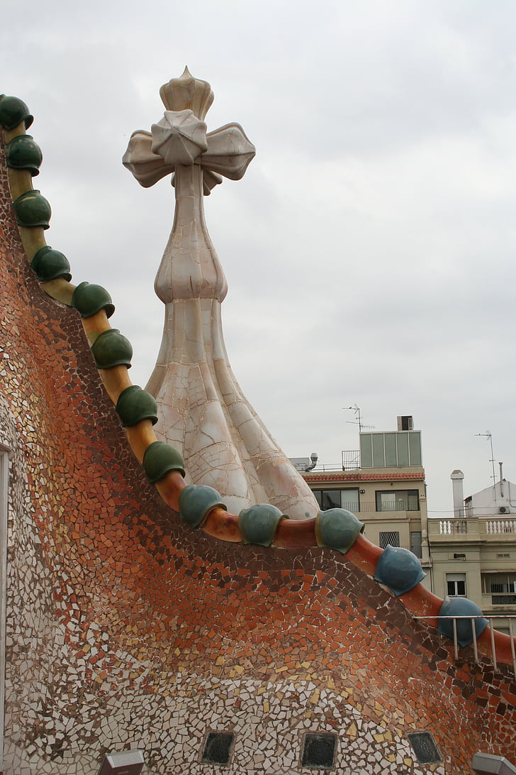 a Casa batllo, csontok háza, tető, Gaudi, Barcelona, Landmark, Spanyolország