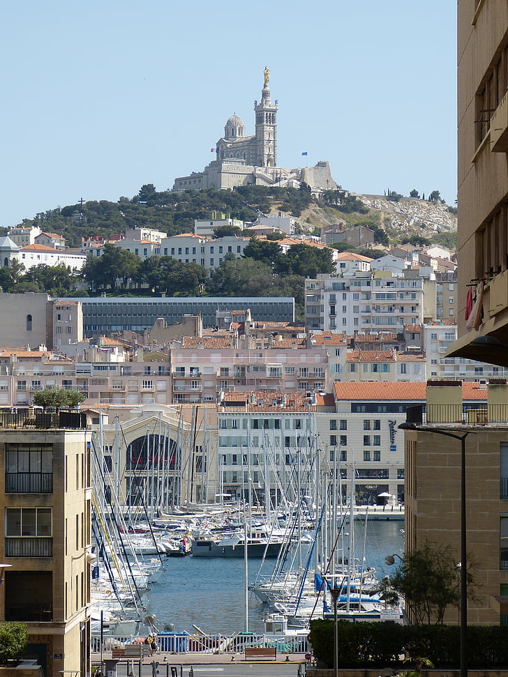 Marseille, France, Outlook, port, botte, navire à voile, vue
