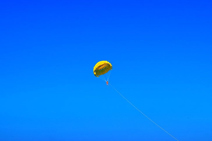 dangus, mėlyna, parašiutas, geltona
