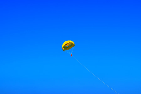 небо, Голубой, парашют, желтый