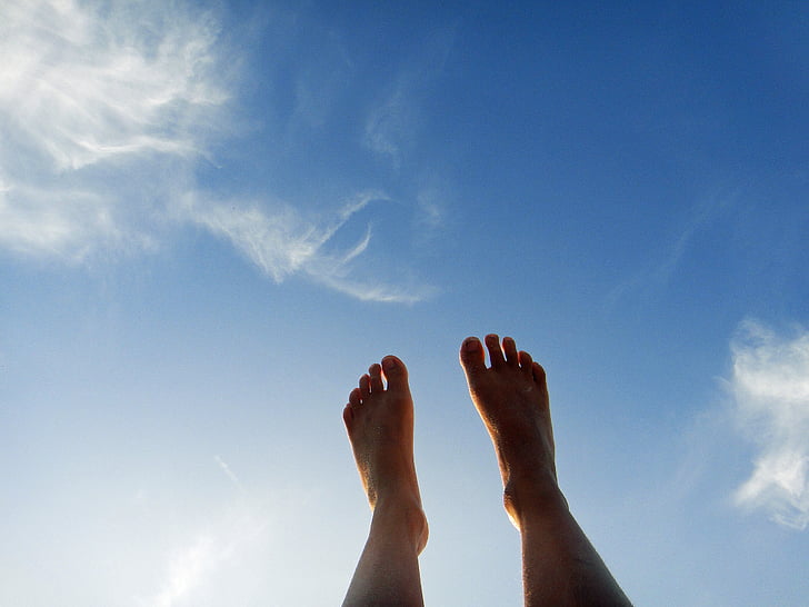 nohy, Sky, oblaky, modrá, letné