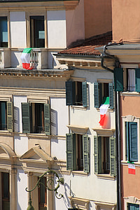 systém Windows, Verona, vlajka, okno, Itálie, Architektura, Palazzo
