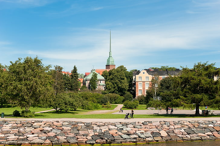 Helsinki, Finlandia, árboles, urbana, Parque, ciudad, paisaje urbano