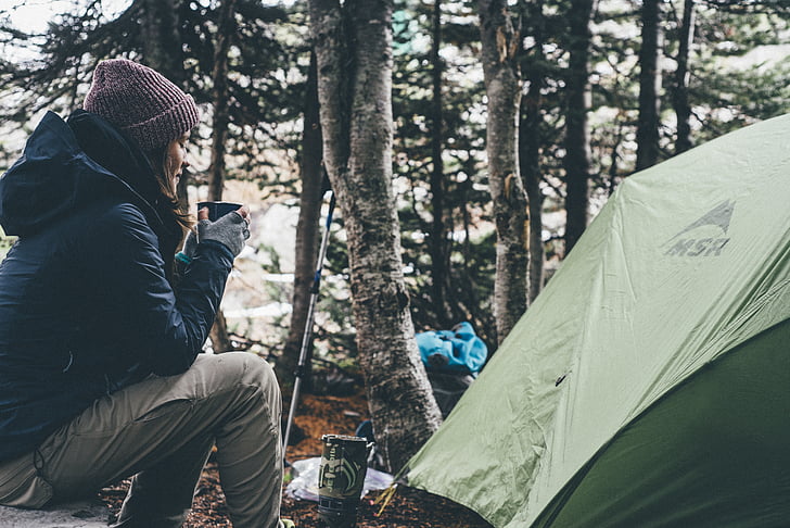 camping, camping, chica, persona, solo, mujer