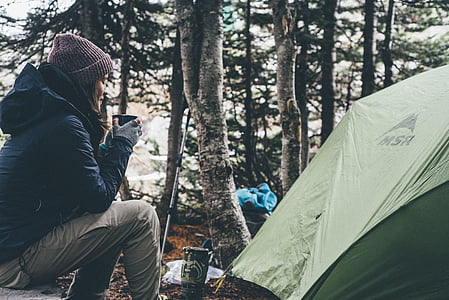 Camping, pole namiotowe, Dziewczyna, osoba, Solo, Kobieta