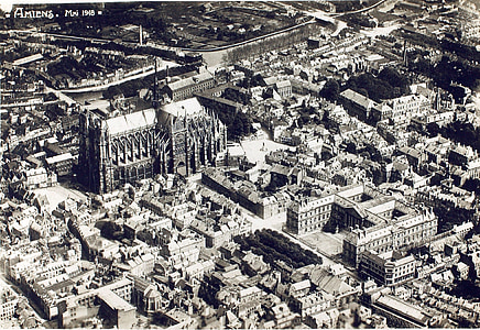 Amiens, Letecký pohled, historické, město, Katedrála, Francie, staré