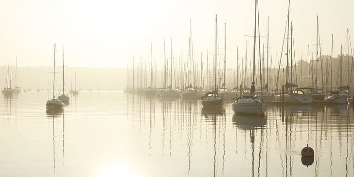 rivière, yachts, lever du soleil, Cork, Crosshaven, Irlande, Marina