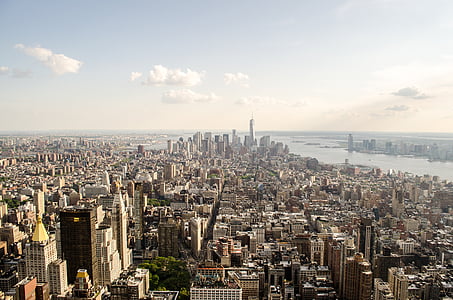 new york, antenn, arkitektur, byggnader, huvudstad, staden, stadsbild