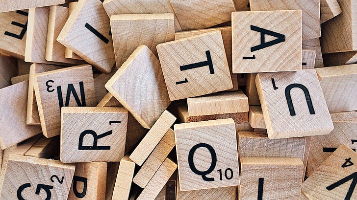 közeli kép:, betűk, Scrabble, fa, fa, fa - anyag, kocka alakú