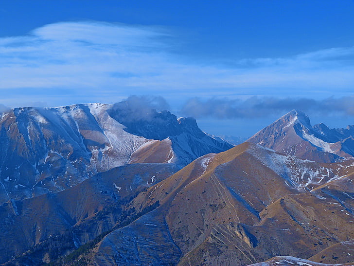 pemandangan, alam, pegunungan, musim dingin, Alpen, dévoluy massif, cahaya dan bayangan