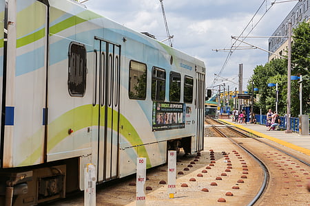 tram, trolley, baltimore, rails, city, urban, transportation