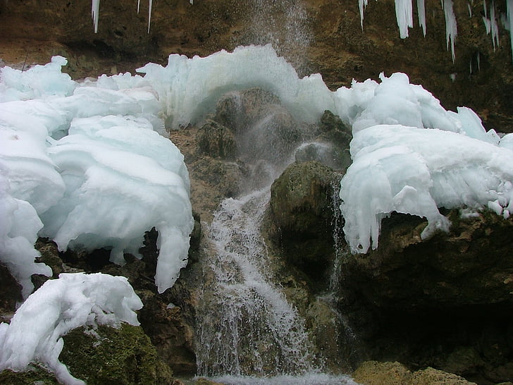 ijs, waterval, winter, januari, Beech mountain, Lillafüred waterval, natuur