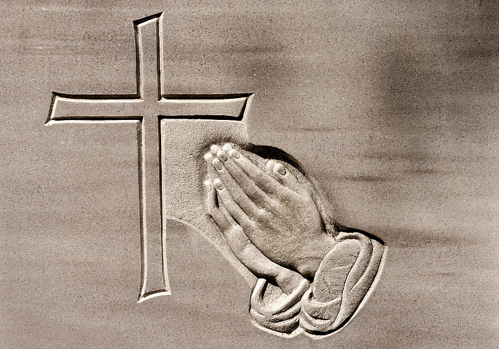 lūgšanas rokās, reliģiskā, akmens, plate, ornament, struktūra, kapa piemineklis
