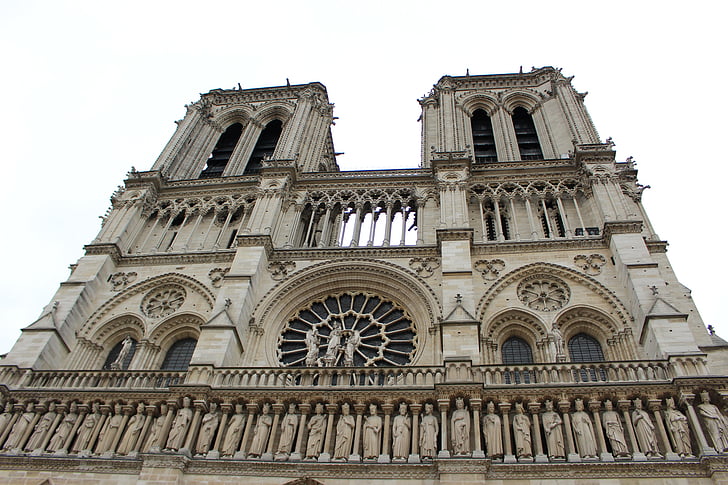 Igreja, Paris, Notre-dame, França, Torres, fachada, arquitetura