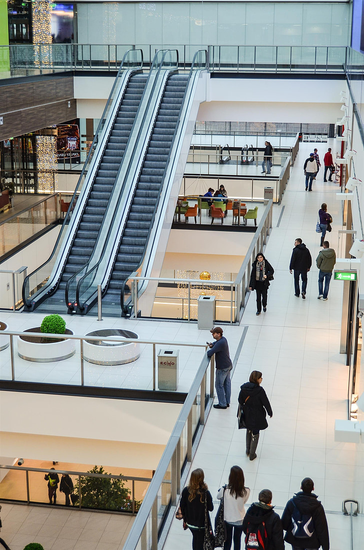 Rolltreppe, Shopping-mall, Einkaufen, Treppen, Mobile, Menschen, kaufen